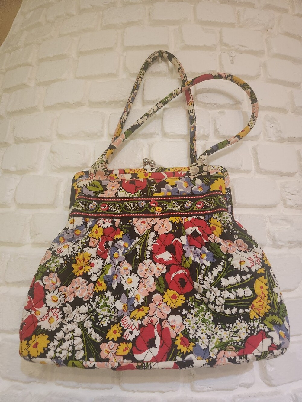 Vera Bradley Floral Quilted Shoulder Bag - Black Multicolor Kisslock Closure